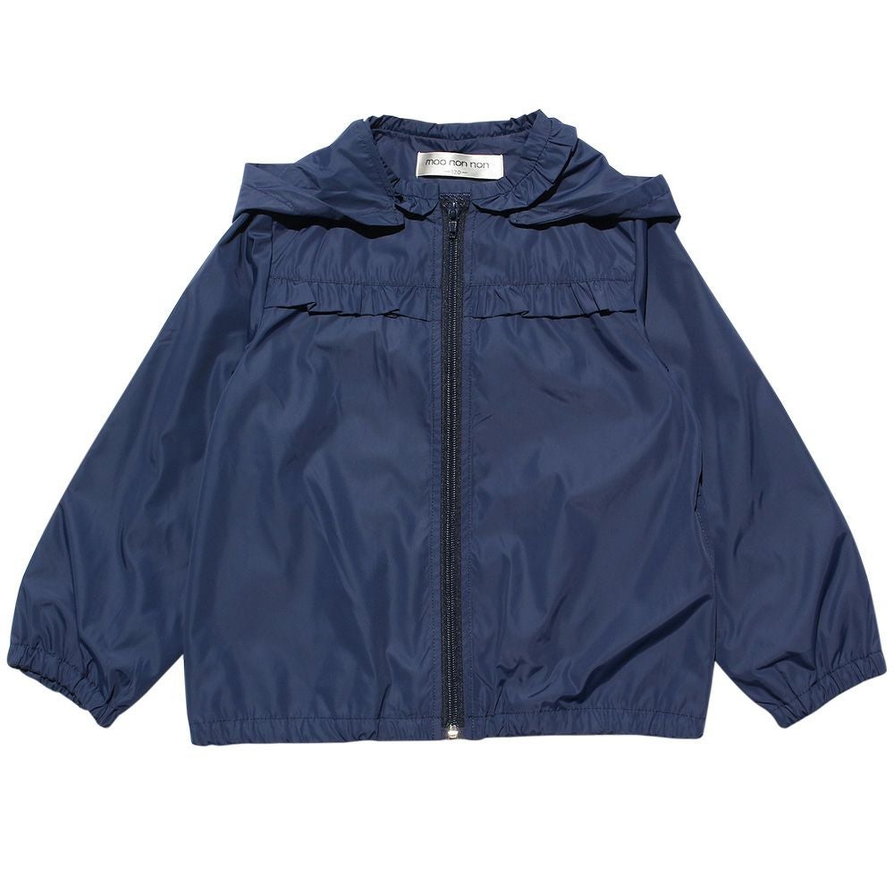 ベビー服 女の子 フリル＆フードつきエステルジップアップパーカージャケット ネイビー(06) 正面