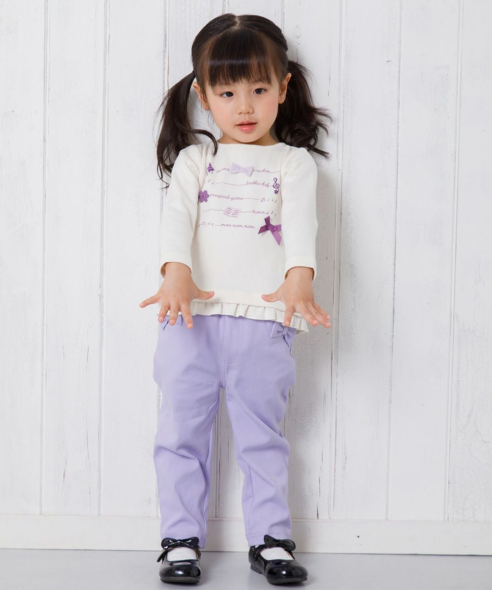 ベビー服 女の子 ベビーサイズリボン＆お花モチーフ＆フリル付きロゴプリントTシャツ アイボリー(12) モデル画像3