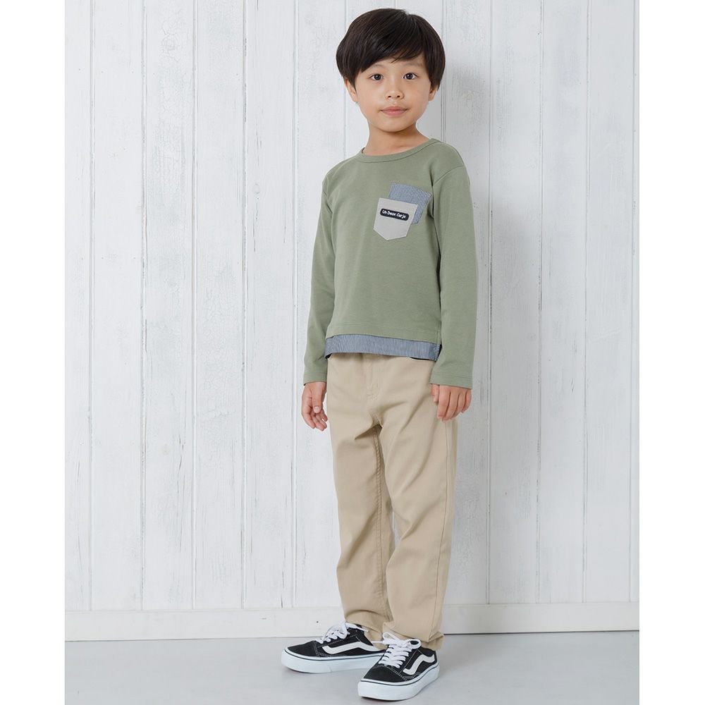 ベビー服 男の子 スーパーストレッチロゴ刺繍フルレングスツイルパンツ ベージュ(51) モデル画像アップ