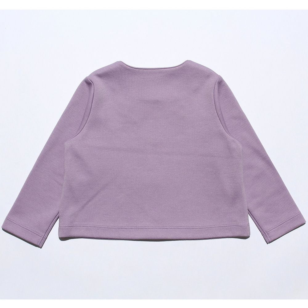 ベビー服 女の子 ベビーサイズリボン付きダブルニットカーディガン パープル(91) 背面