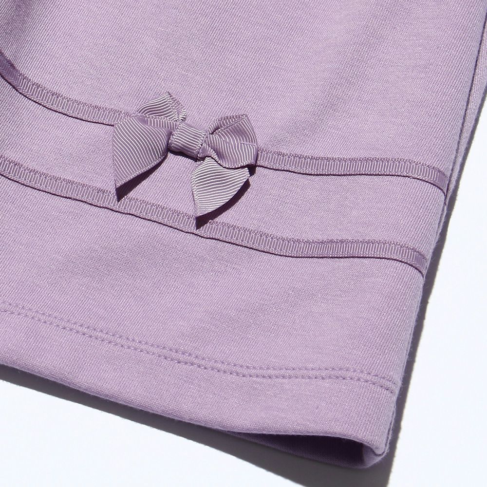 ベビー服 女の子 ベビーサイズダブルニットリボン付きギャザーワンピース パープル(91) デザインポイント1