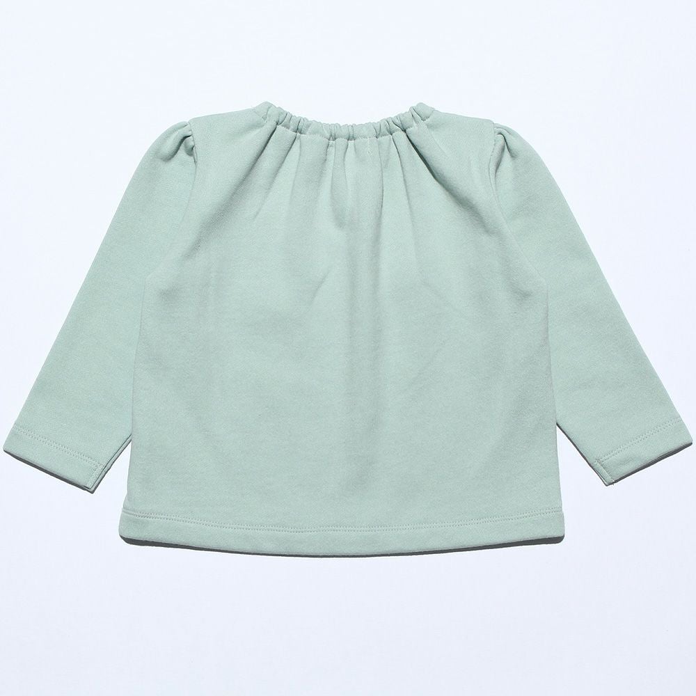 ベビー服 女の子 ベビーサイズお花モチーフ＆プリント裏毛トレーナー グリーン(08) 背面