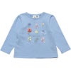 ベビー服 女の子 ベビーサイズお花モチーフ＆プリント裏毛トレーナー ブルー(61) 正面