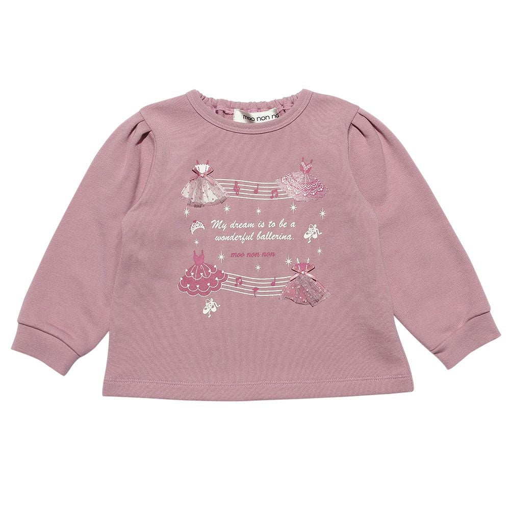 ベビー服 女の子 ベビーサイズ音符＆ロゴプリントバレエモチーフつき裏毛トレーナー ピンク(02) 正面