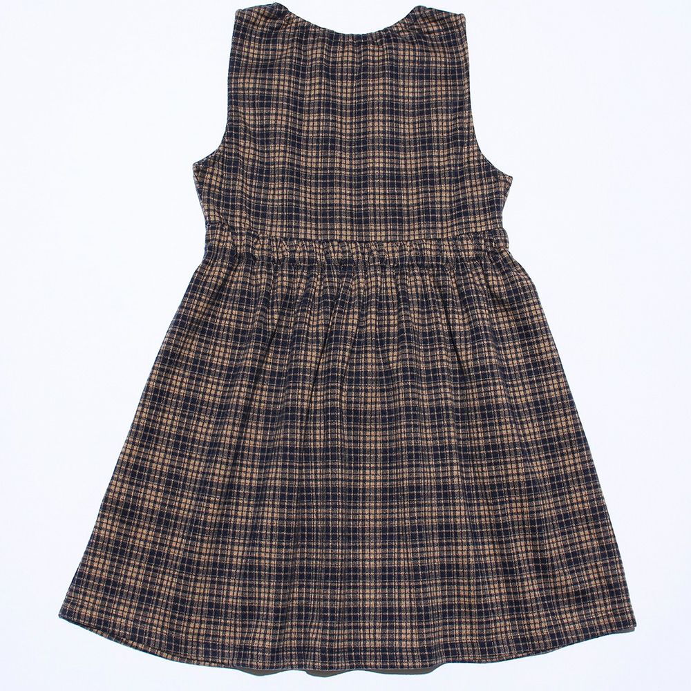 子供服 女の子 レトロチェック柄カシュクールタックワンピース ネイビー(06) 背面