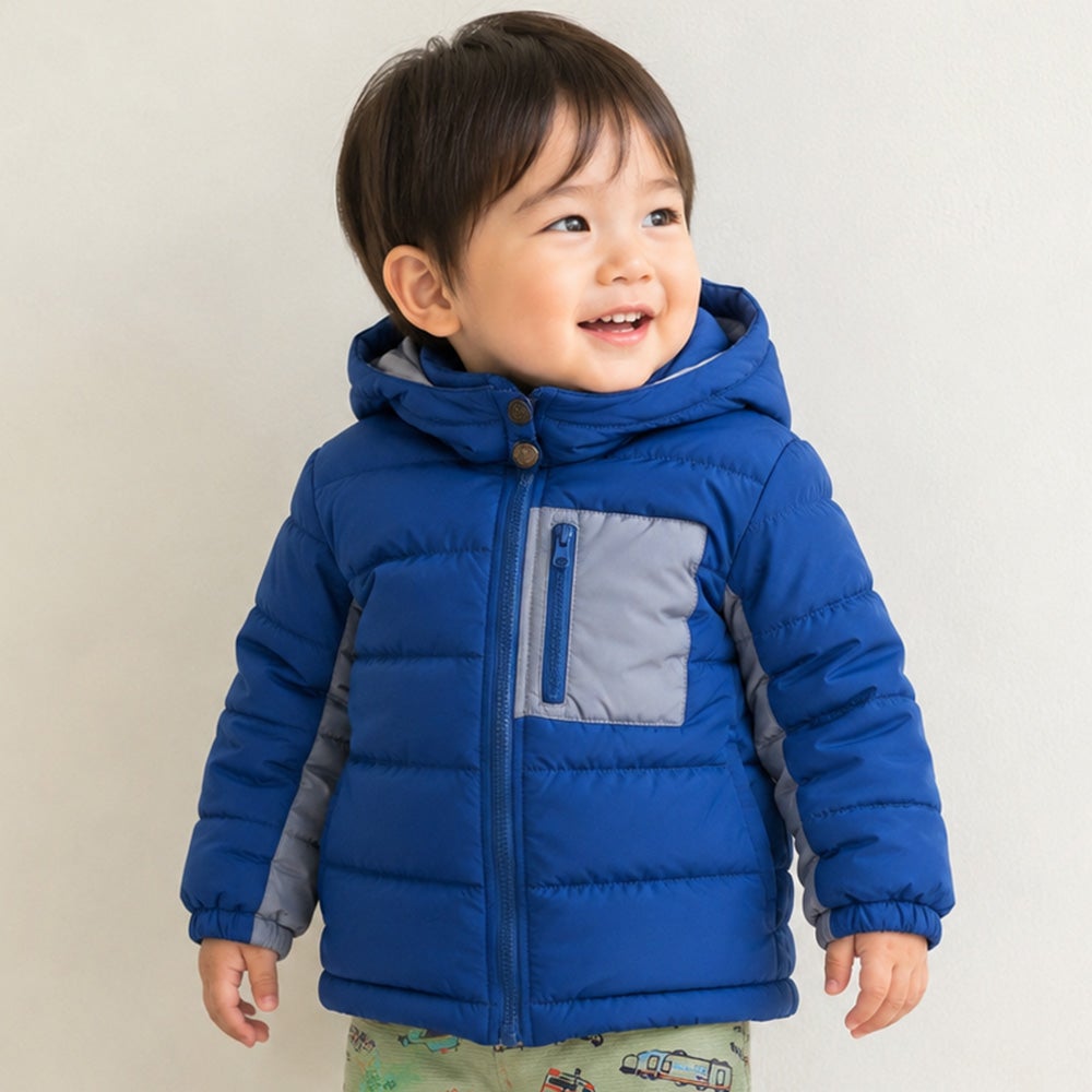 ベビー服 男の子 フード付きジップアップ中綿ジャケットコート
