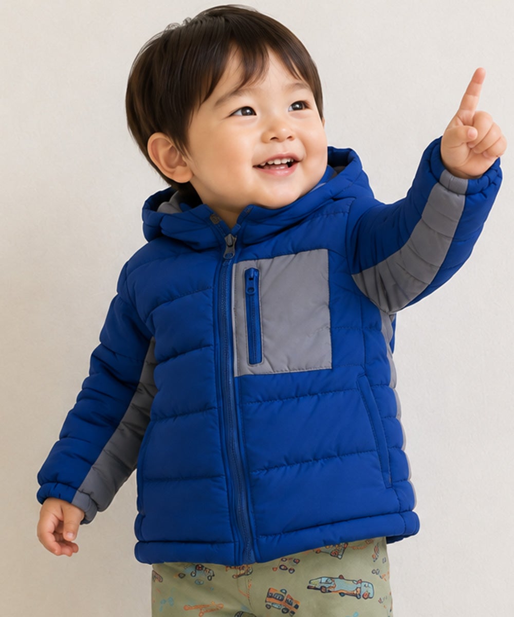 ベビー服 男の子 フード付きジップアップ中綿ジャケットコート ブルー(61) モデル画像2
