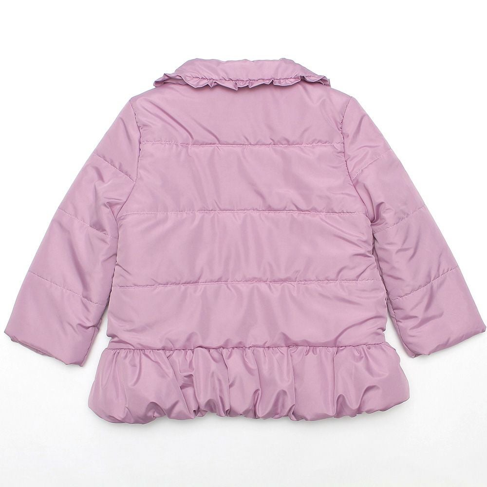 ベビー服 女の子 リボン付きフリル襟ジップアップあったか中綿コート パープル(91) 背面