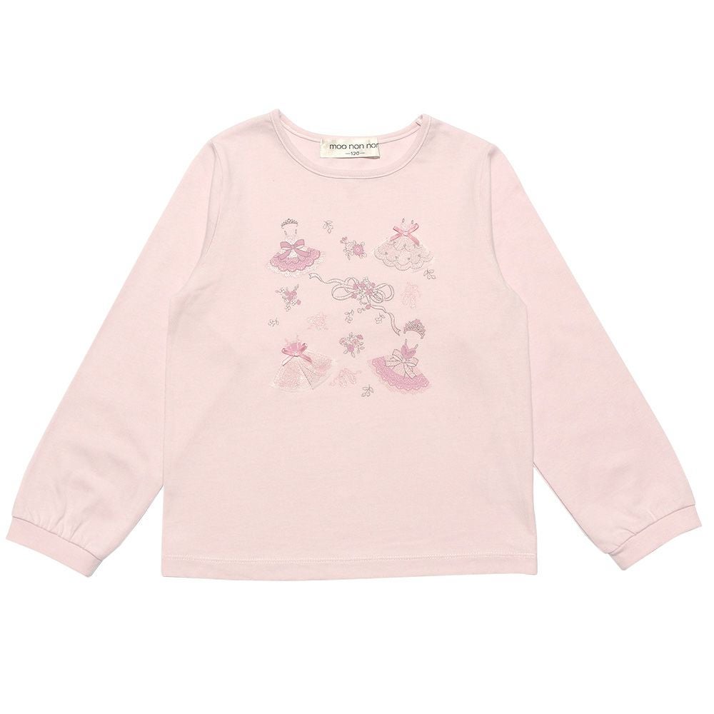 ベビー服 女の子 綿100％バレエモチーフTシャツ ピンク(02) 正面