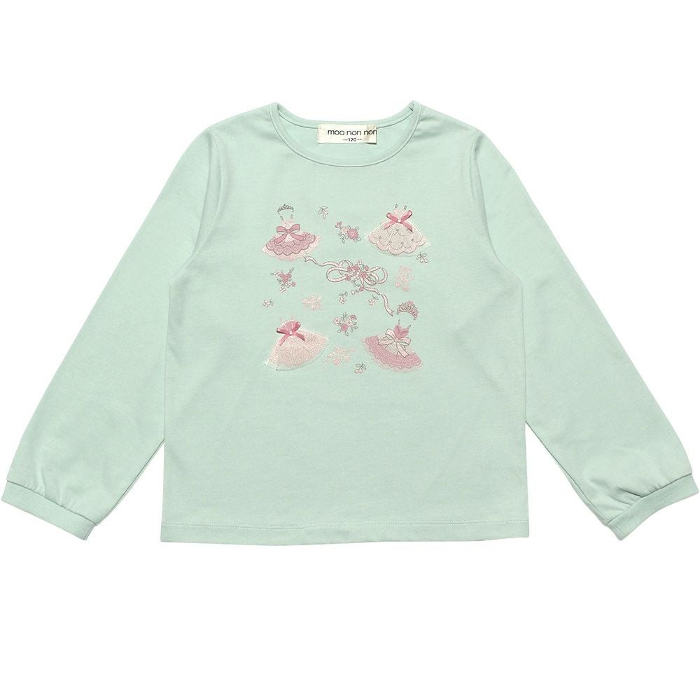 ベビー服 女の子 綿100％バレエモチーフTシャツ グリーン(08) 正面