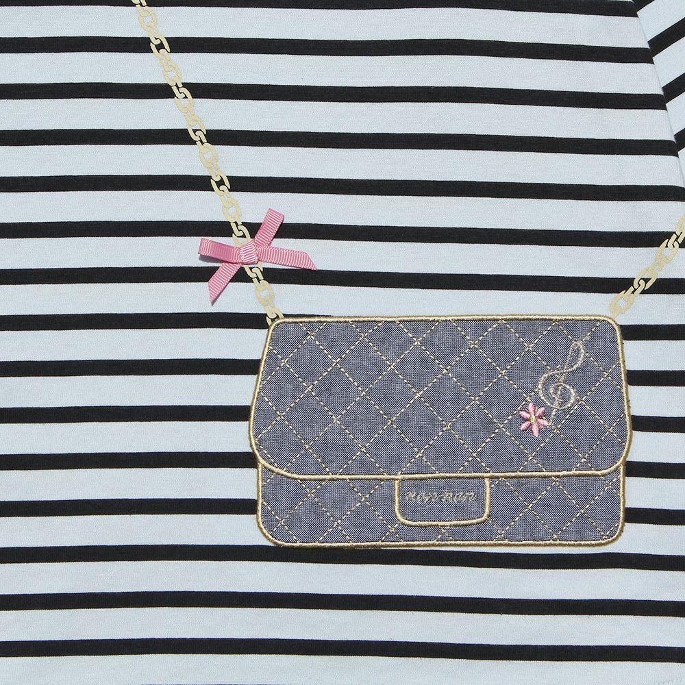 子供服 女の子 綿100％ボーダー柄ポシェットモチーフ付きTシャツ ブルー(61) デザインポイント1