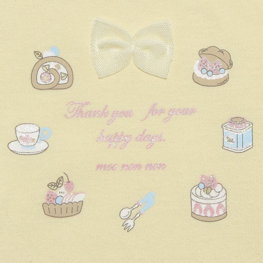 ベビー服 女の子 綿100％ドーナツスイーツプリントTシャツ イエロー(04) デザインポイント1