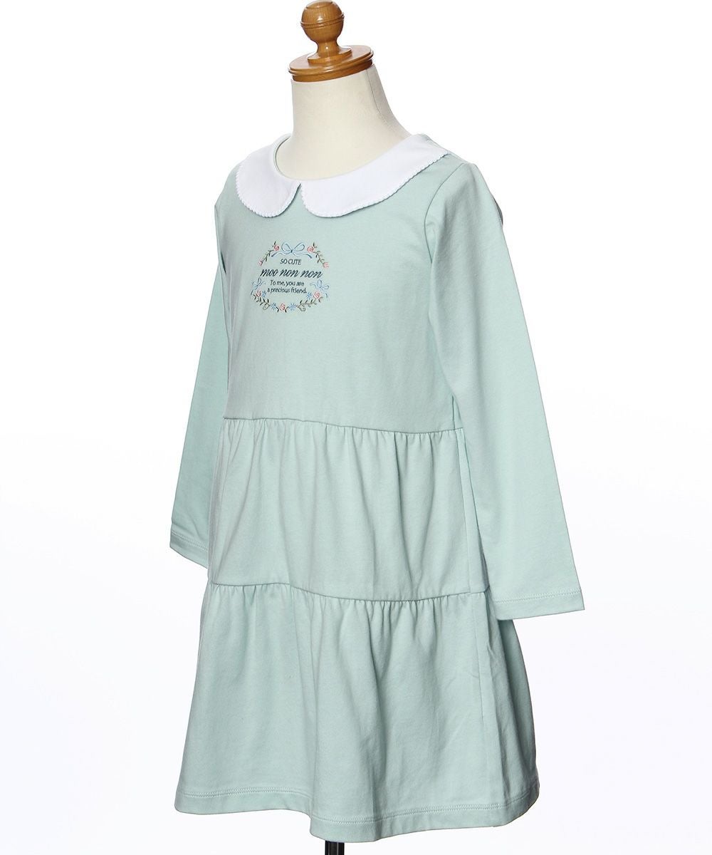 ベビー服 女の子 綿100％襟付きワンピース グリーン(08) トルソー斜め