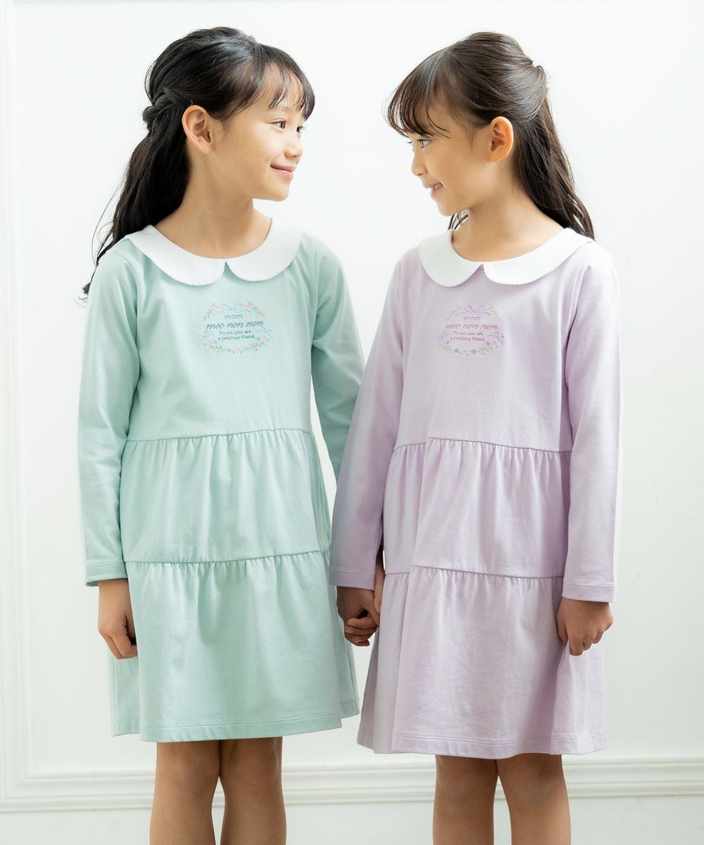 ベビー服 女の子 綿100％襟付きワンピース グリーン(08) モデル画像4