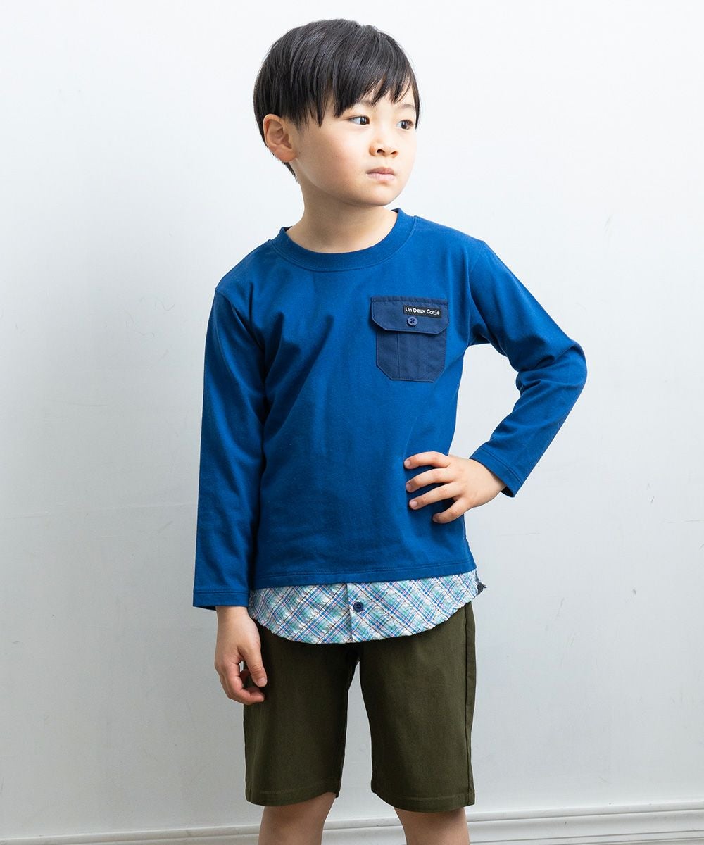 チェック柄重ね着風Tシャツ