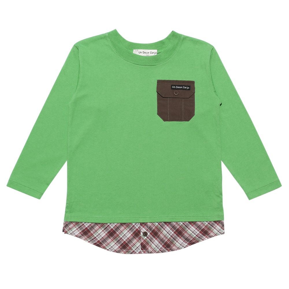 チェック柄重ね着風Tシャツ