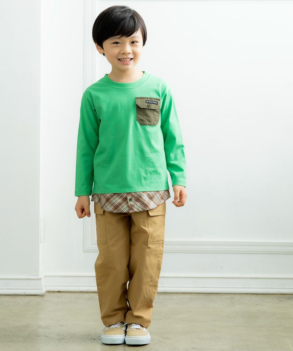 チェック柄重ね着風Tシャツ