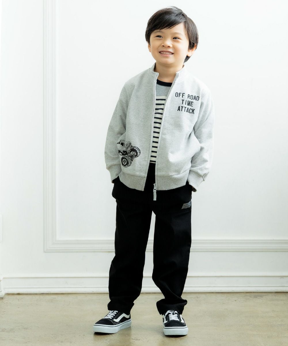 ベビー服 男の子 乗り物プリントミニ裏毛ジャケット 杢ｸﾞﾚｰ(92) モデル画像全身