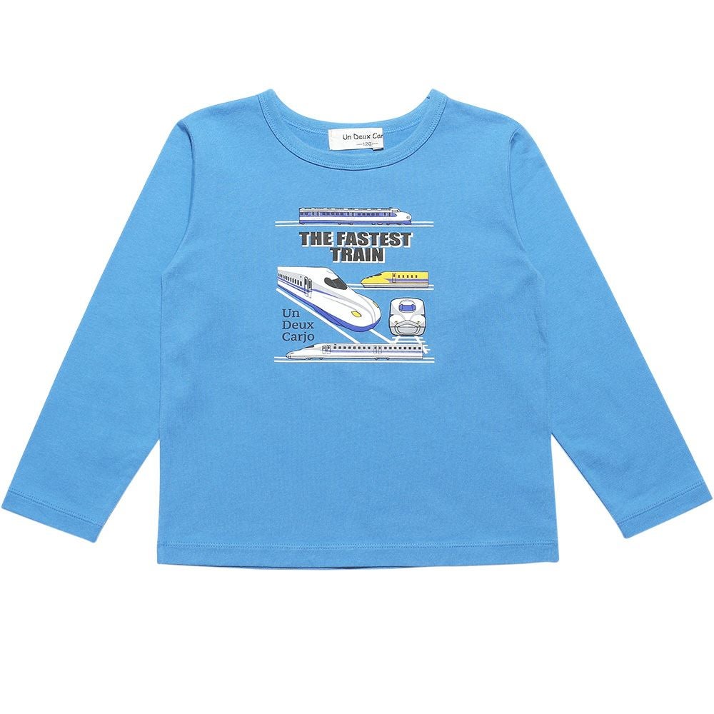 ベビー服 男の子 綿100％乗り物シリーズ電車プリントTシャツ ブルー(61) 正面