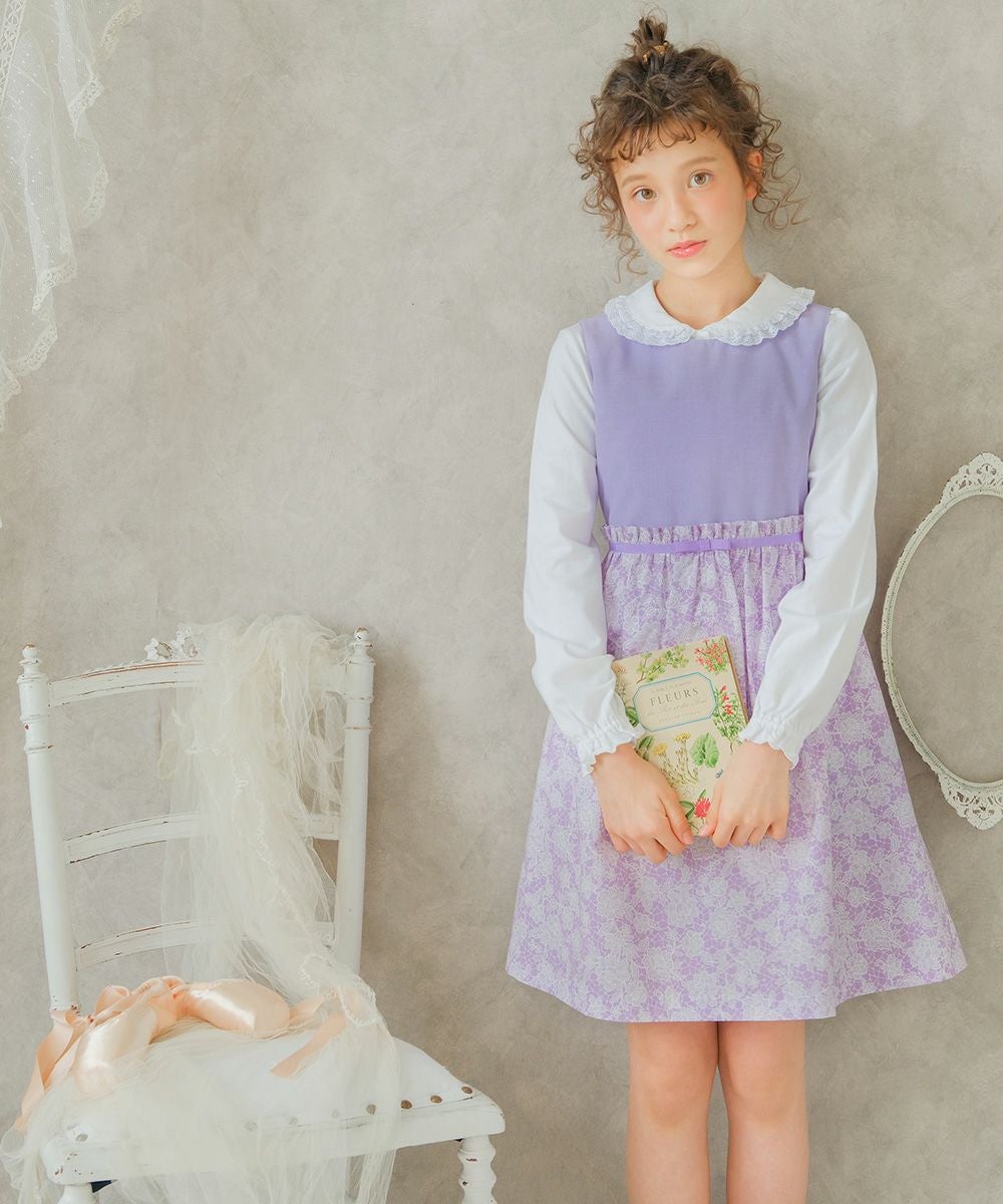 子供服 女の子 日本製花柄リボン付きワンピース パープル(91) モデル画像4