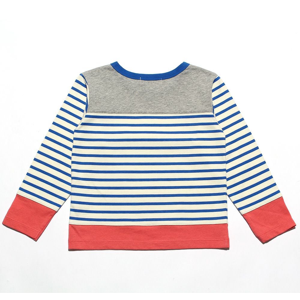 子供服 男の子 綿100％ボーダー柄Tシャツ ブルー(61) 背面