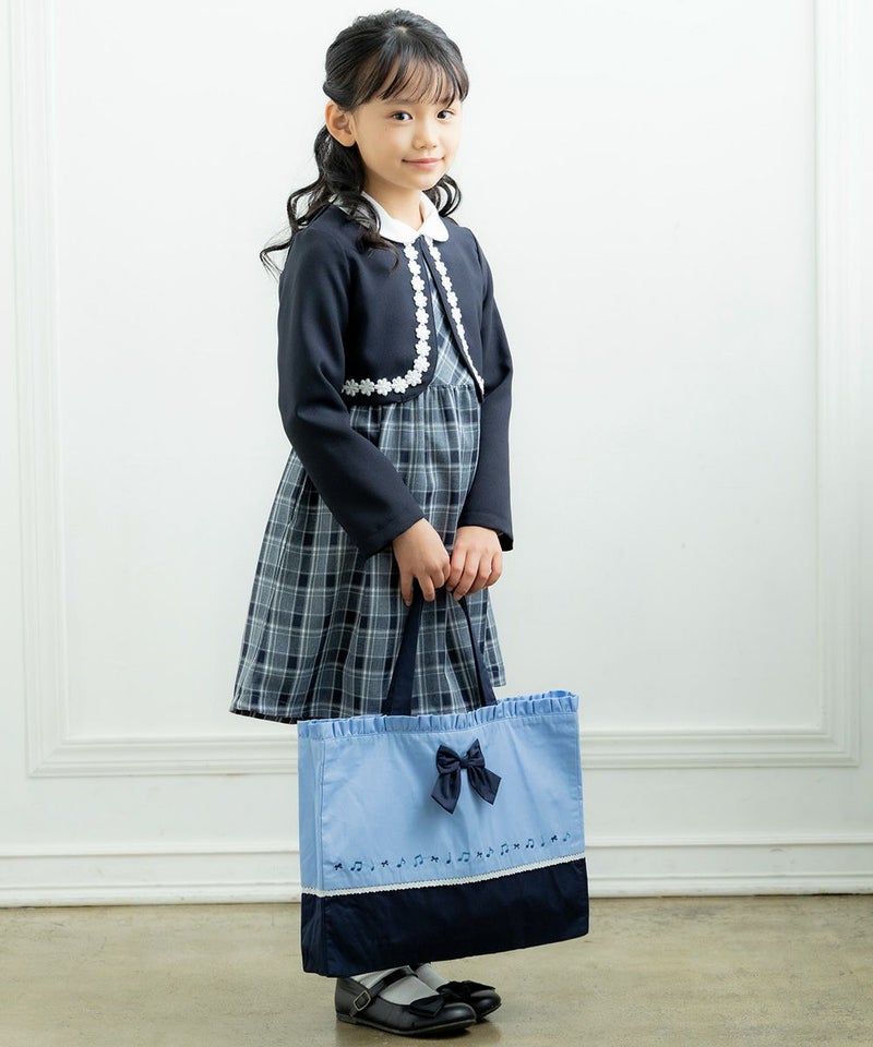 子供服 女の子 リボン付き音符刺繍トートバッグ