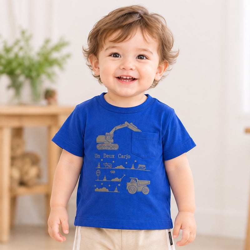 ベビー服 男の子 綿100％ショベルカープリントTシャツ