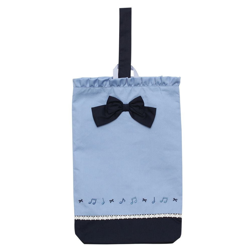 子供服 女の子 通学　リボン付き音符刺繍シューズバッグ