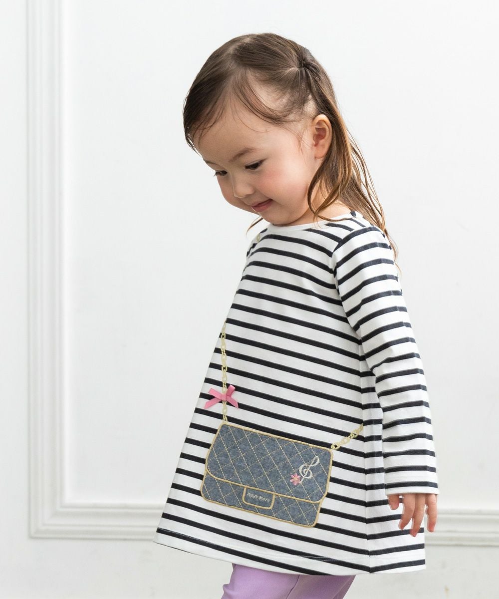 ベビー服 女の子 ベビーサイズ綿100％ボーダー柄Tシャツ オフホワイト(11) モデル画像1