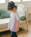 ベビー服 女の子 チェック柄切り替えTシャツ パープル(91)
