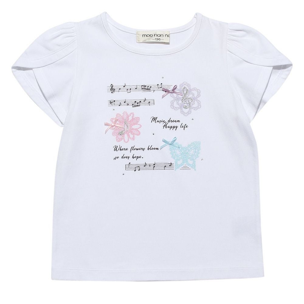 子供服 女の子 綿100％ちょうちょプリントTシャツ オフホワイト(11) 正面