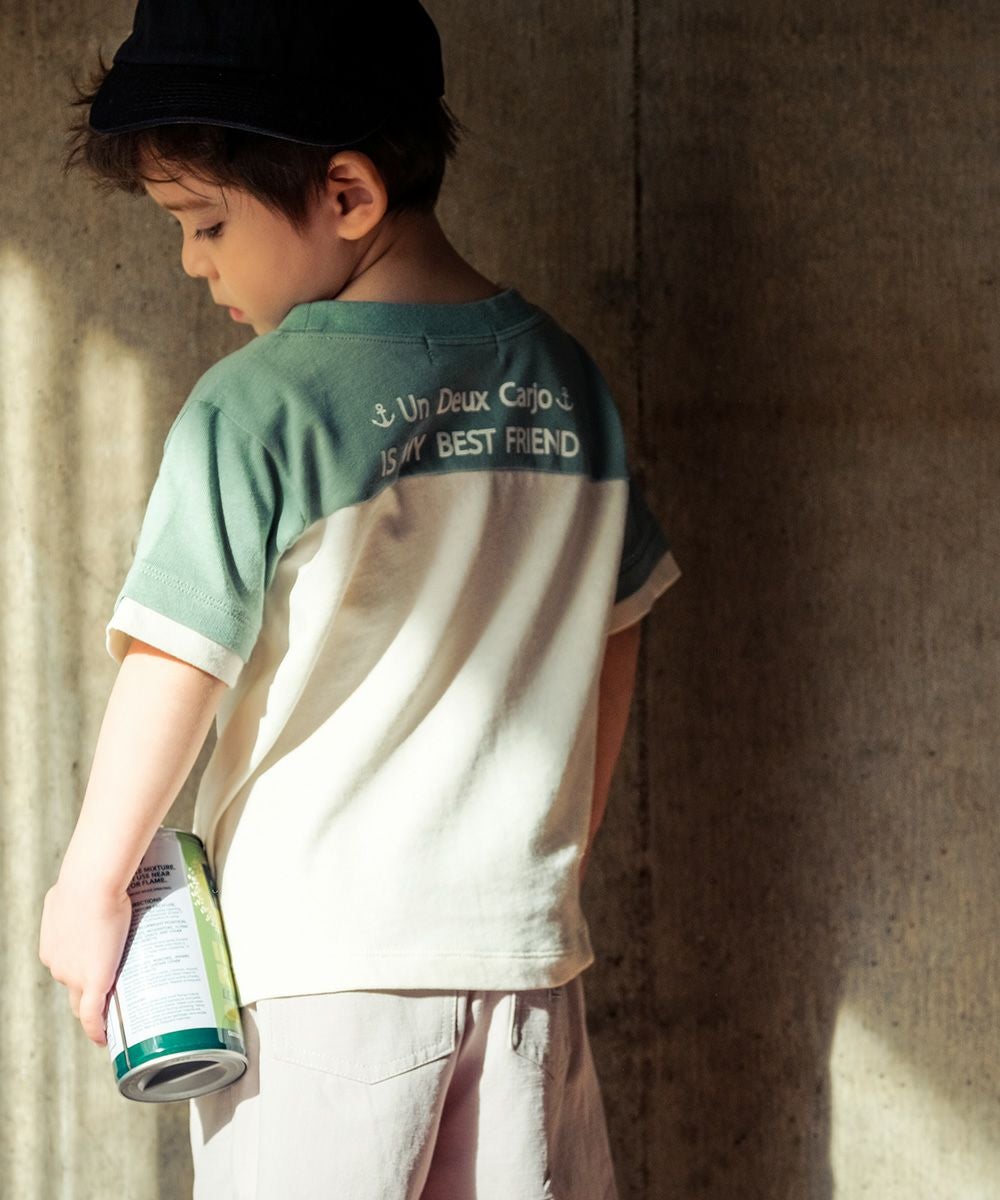 子供服 男の子 綿100％イカリワッペン付きTシャツ アイボリー(12) モデル画像1