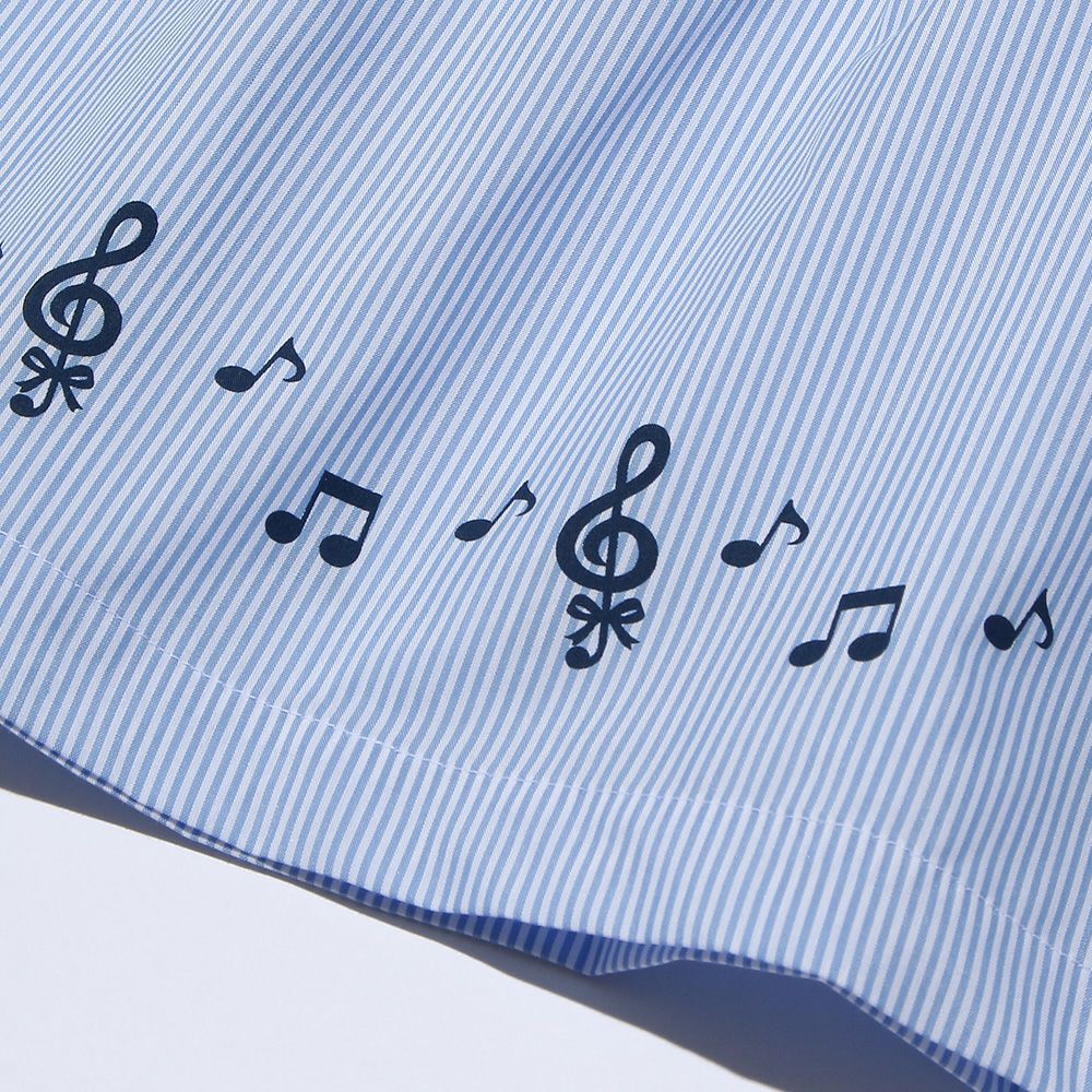 ベビー服 女の子 ストライプ柄リボン付き音符プリント重ね着風Aライン ネイビー(06) デザインポイント2