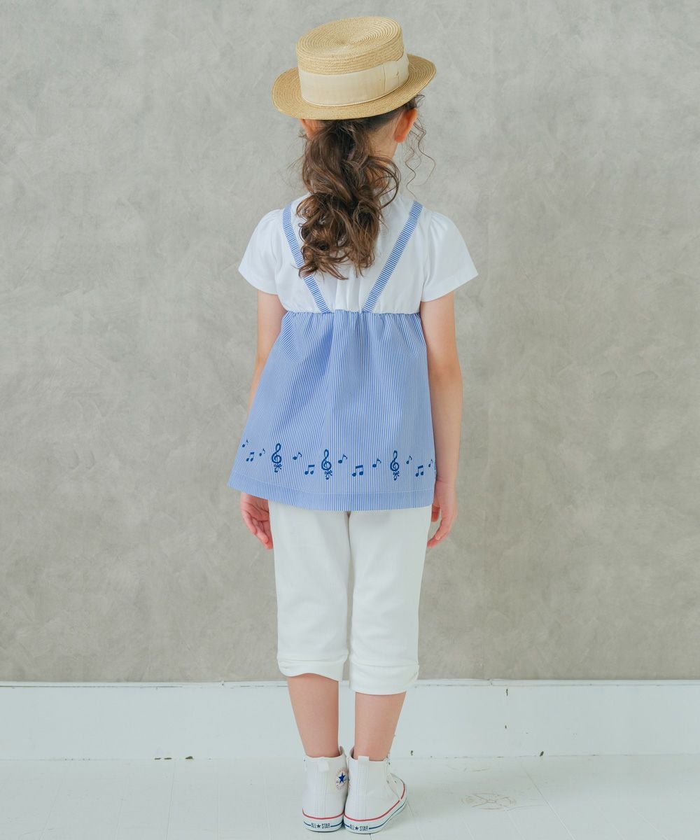 ベビー服 女の子 ストライプ柄リボン付き音符プリント重ね着風Aライン