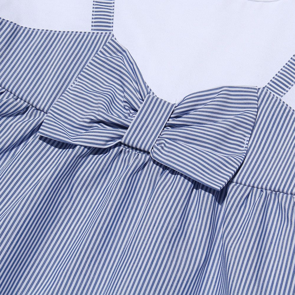 ベビー服 女の子 ストライプ柄リボン付き音符プリント重ね着風Aライン オフホワイト(11) デザインポイント1