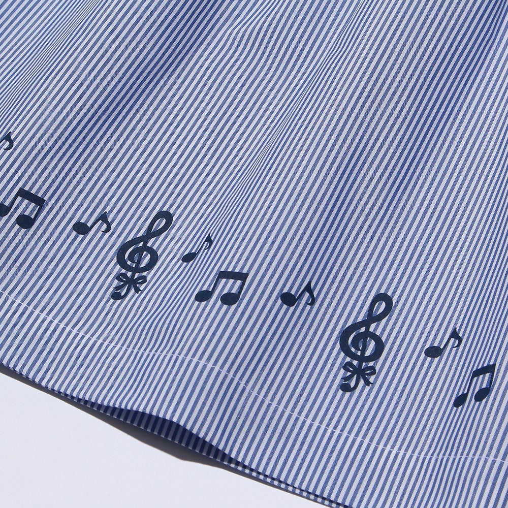 ベビー服 女の子 ストライプ柄リボン付き音符プリント重ね着風Aライン