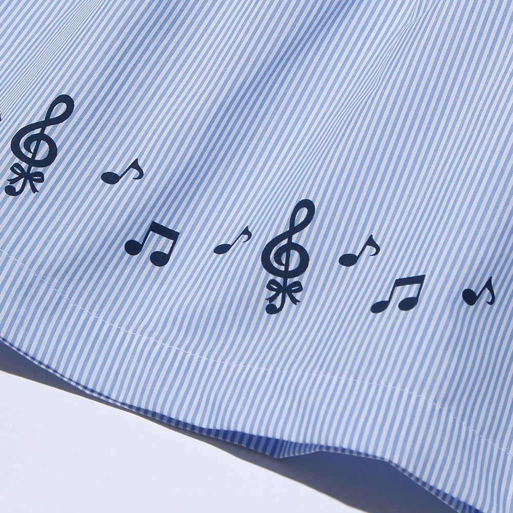 ベビー服 女の子 ストライプ柄リボン付き音符プリント重ね着風Aライン