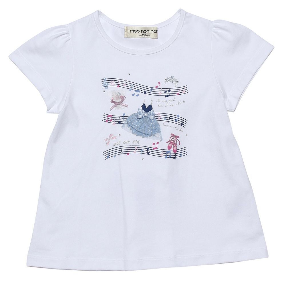 ベビー服 女の子 綿100％音符プリントTシャツ オフホワイト(11) 正面