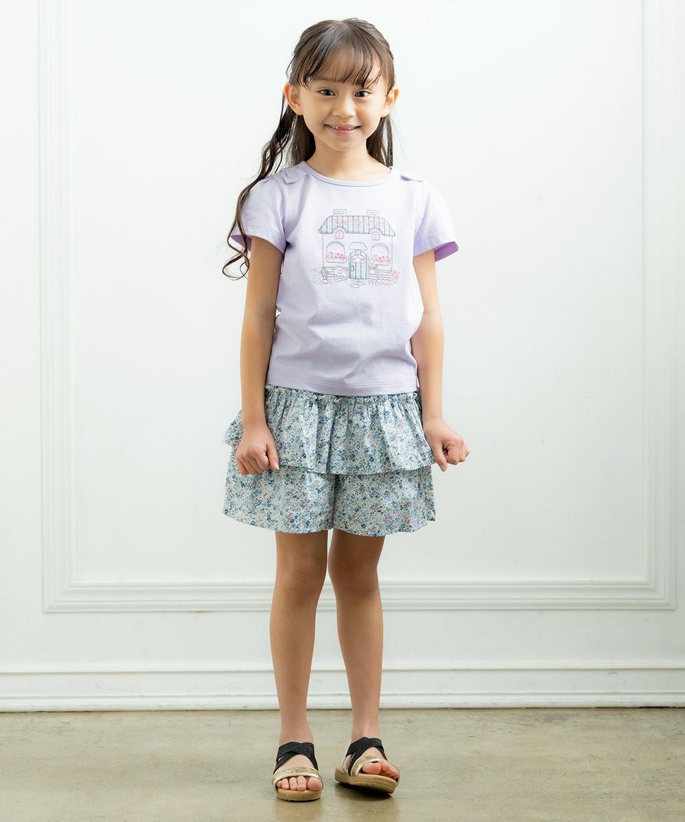 ベビー服 女の子 綿100％お花＆おうち刺繍Tシャツ パープル(91) モデル画像4