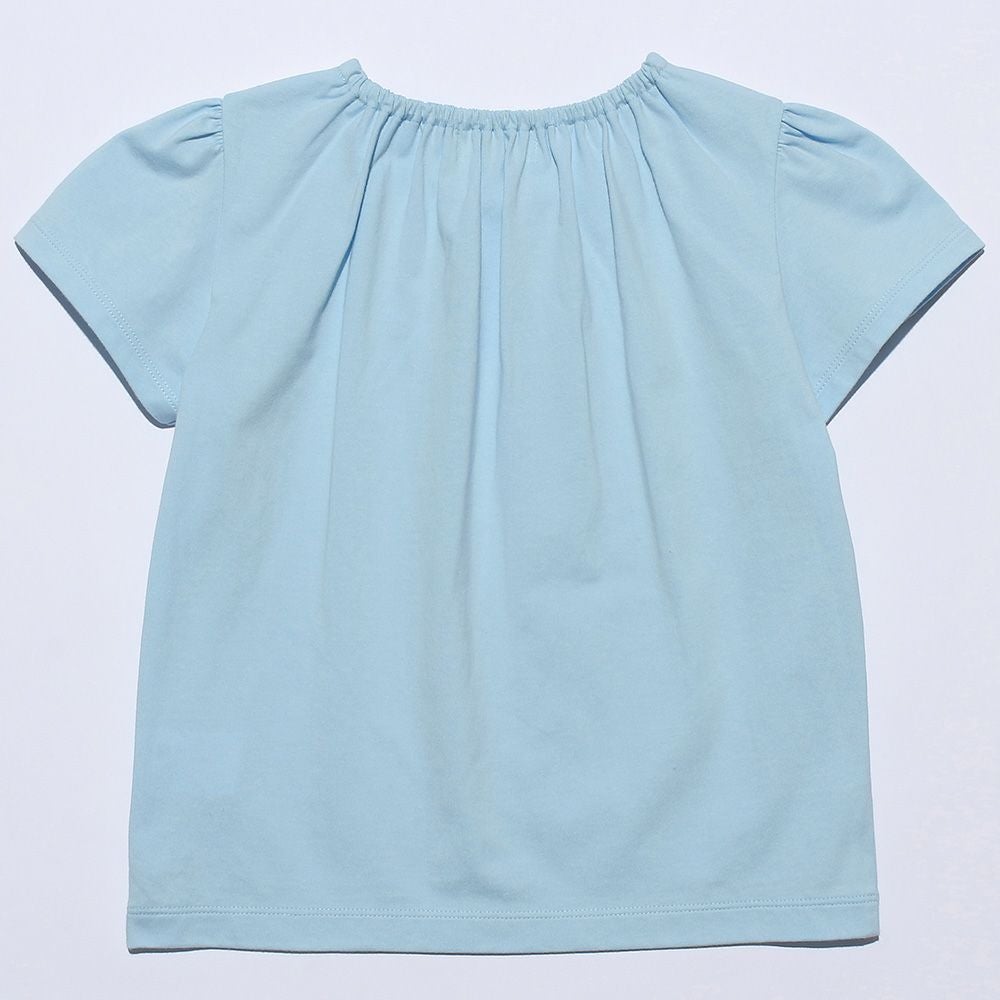 ベビー服 女の子 綿100％お花刺繍襟付きTシャツ ブルー(61) 背面