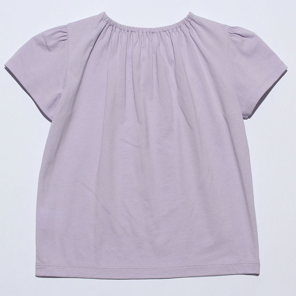 ベビー服 女の子 綿100％お花刺繍襟付きTシャツ パープル(91) 背面