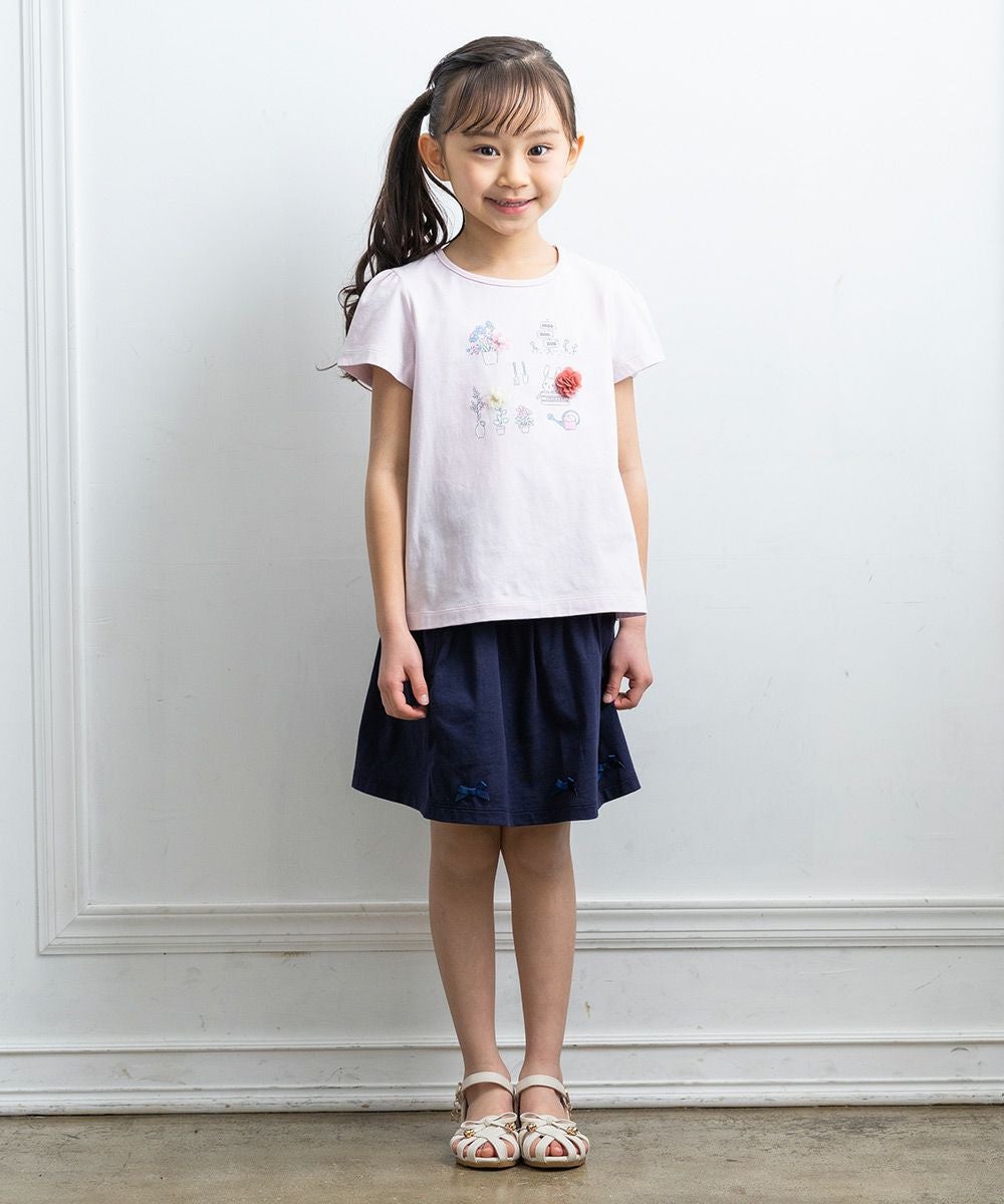 ベビー服 女の子 綿100％お花＆うさぎプリントTシャツ ピンク(02) モデル画像全身