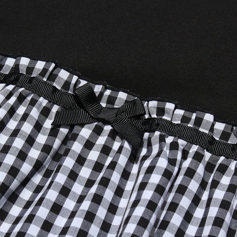 ベビー服 女の子 ギンガムチャック柄ドッキングワンピース ブラック(00) デザインポイント1