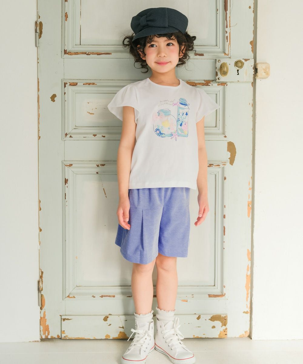 ベビー服 女の子 綿100％貝殻＆音符ガラス瓶プリントリボン付き　マリンテイスト オフホワイト(11) モデル画像2