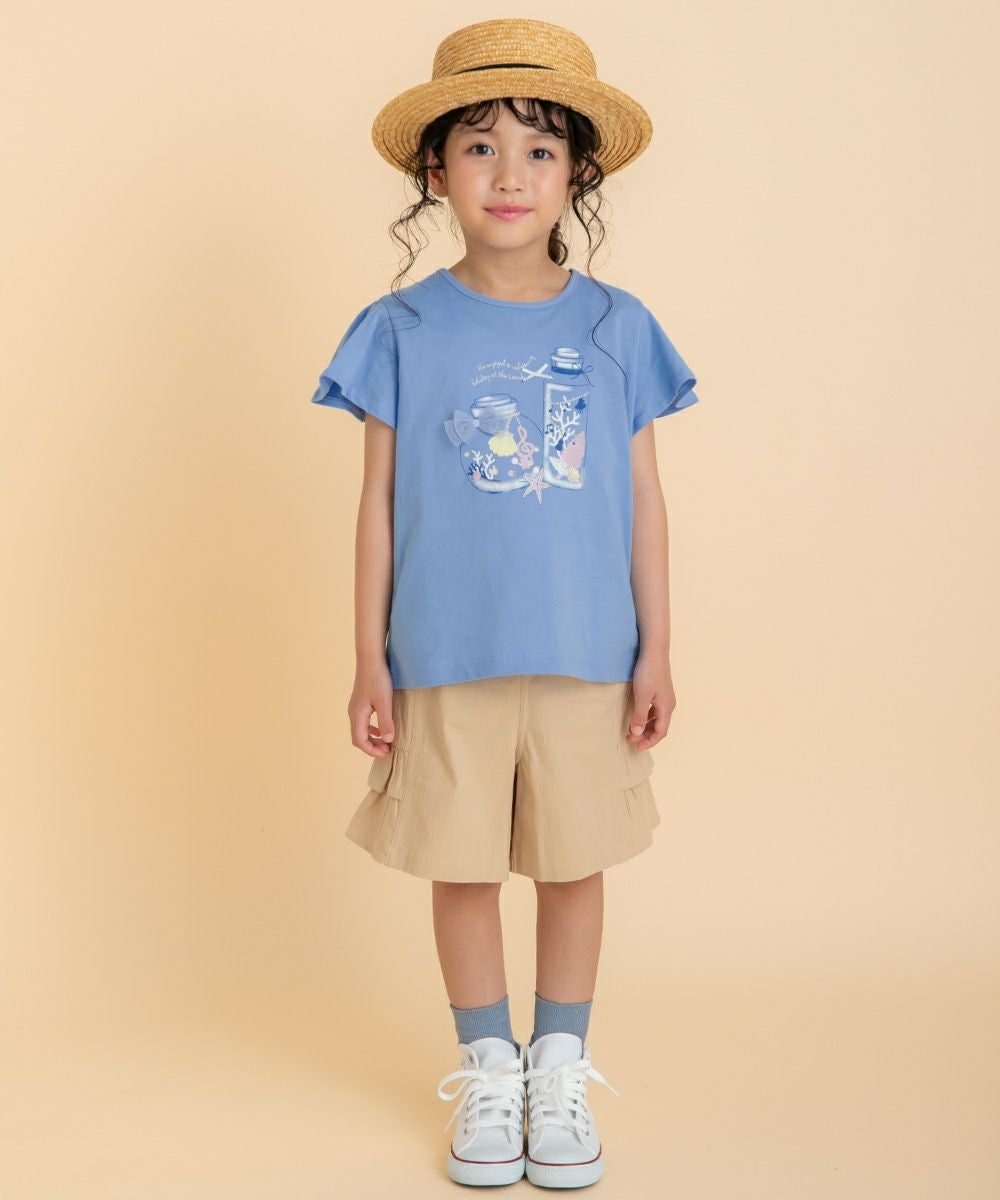 ベビー服 女の子 綿100％貝殻＆音符ガラス瓶プリントリボン付き　マリンテイスト ブルー(61) モデル画像1