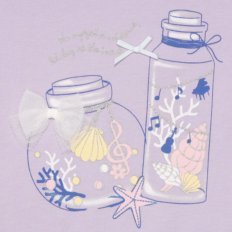 綿100％貝殻＆音符ガラス瓶プリントTシャツ