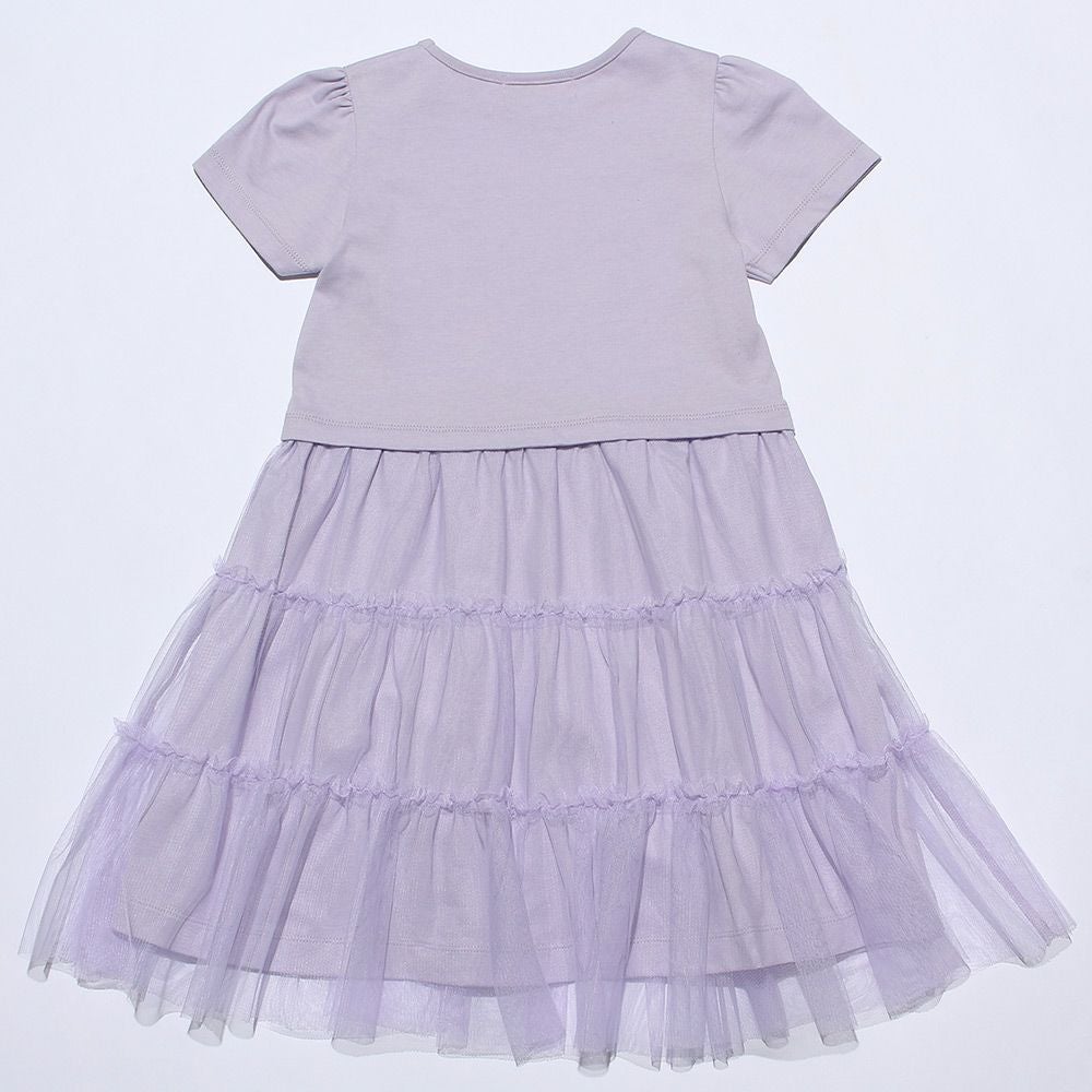 ベビー服 女の子 お花プリントチュールドッキングワンピース パープル(91) 背面