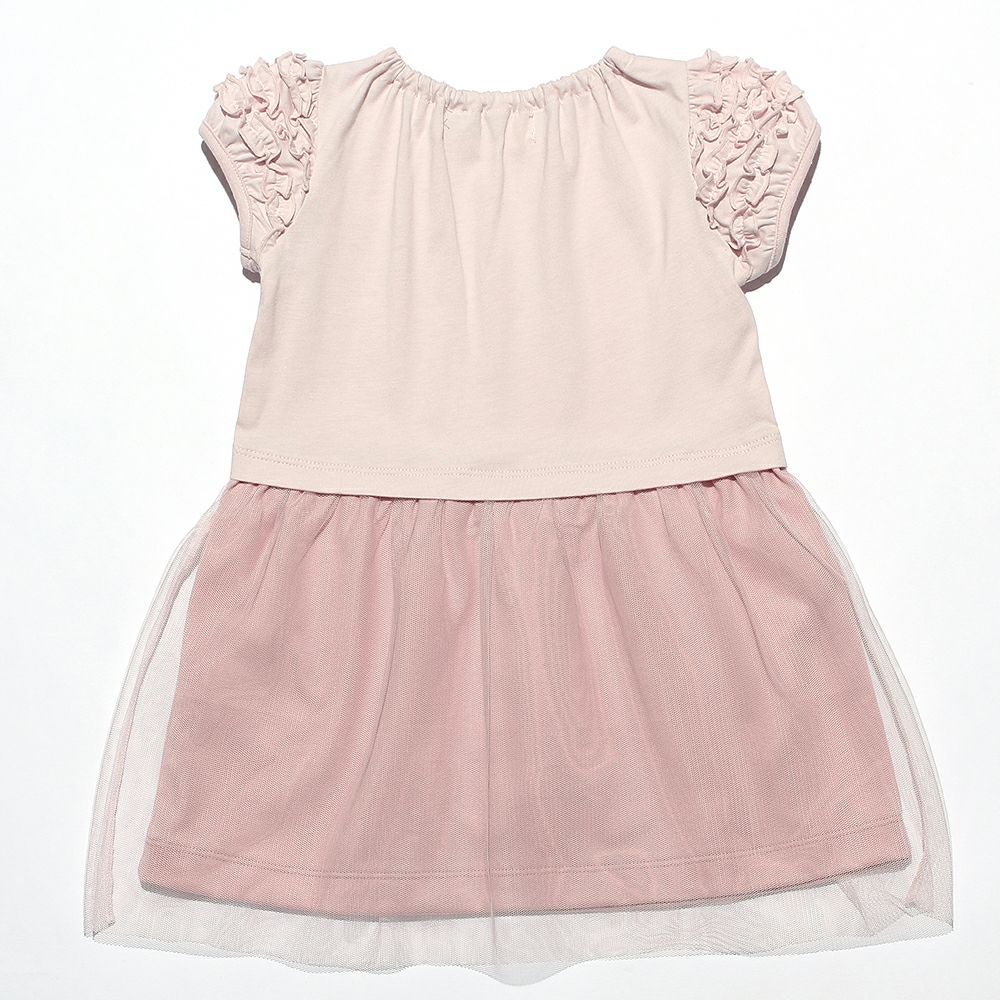 ベビー服 女の子 ベビーサイズうさぎモチーフプリントドッキングワンピース ピンク(02) 背面