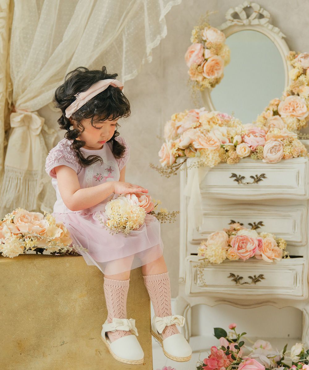 ベビー服 女の子 ベビーサイズうさぎモチーフプリントドッキングワンピース ピンク(02) モデル画像1