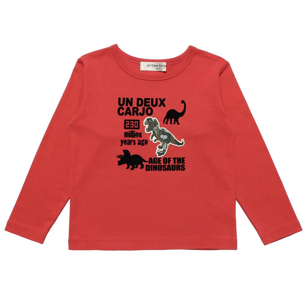 ベビー服 男の子 綿１００％恐竜フロッキープリントTシャツ オレンジ(07) 正面